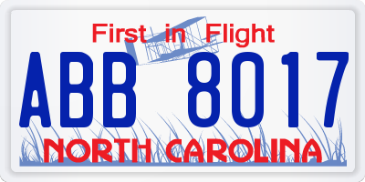 NC license plate ABB8017