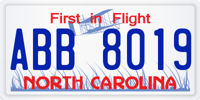 NC license plate ABB8019