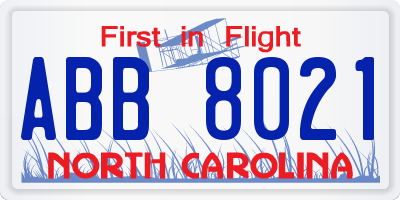 NC license plate ABB8021