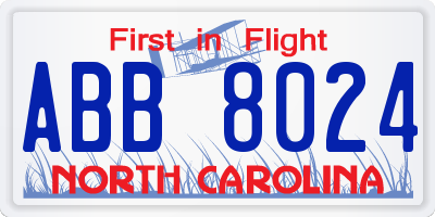 NC license plate ABB8024