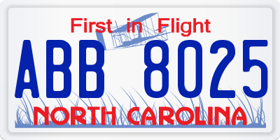 NC license plate ABB8025
