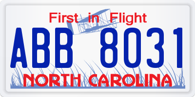 NC license plate ABB8031