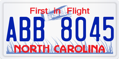 NC license plate ABB8045
