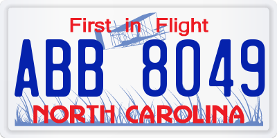 NC license plate ABB8049