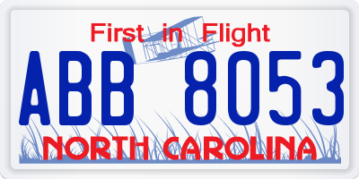 NC license plate ABB8053