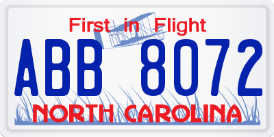 NC license plate ABB8072