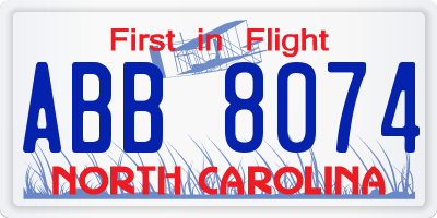 NC license plate ABB8074