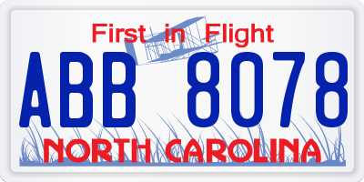 NC license plate ABB8078