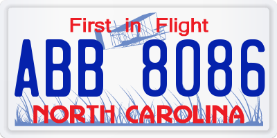 NC license plate ABB8086