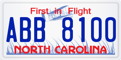 NC license plate ABB8100