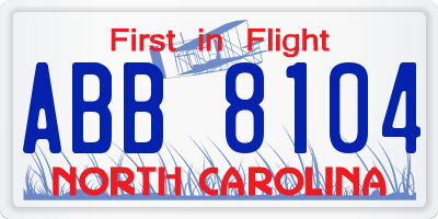 NC license plate ABB8104
