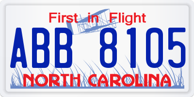 NC license plate ABB8105