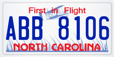 NC license plate ABB8106