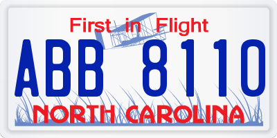NC license plate ABB8110
