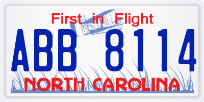 NC license plate ABB8114