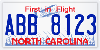 NC license plate ABB8123