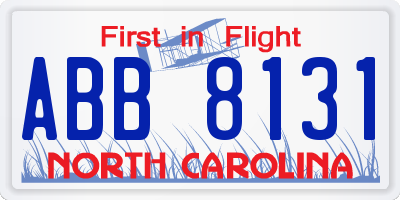 NC license plate ABB8131