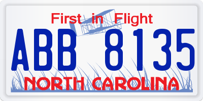 NC license plate ABB8135