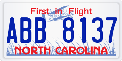 NC license plate ABB8137