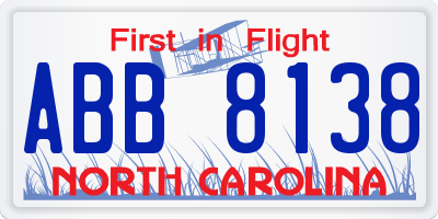 NC license plate ABB8138
