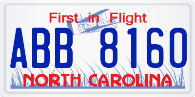 NC license plate ABB8160