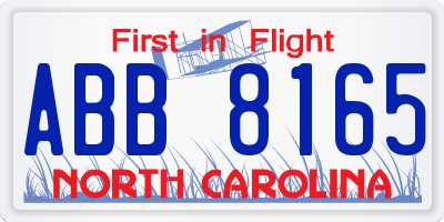NC license plate ABB8165