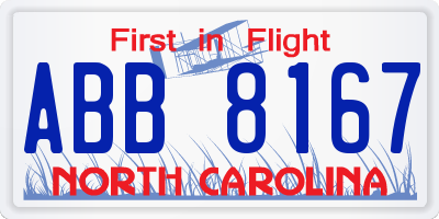 NC license plate ABB8167
