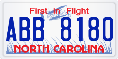 NC license plate ABB8180