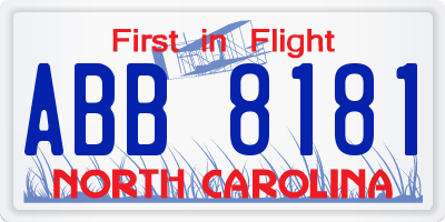 NC license plate ABB8181