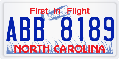 NC license plate ABB8189