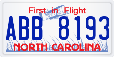 NC license plate ABB8193