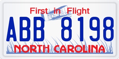 NC license plate ABB8198