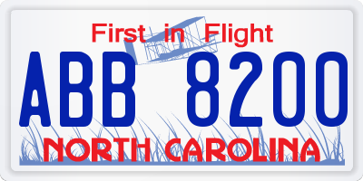 NC license plate ABB8200