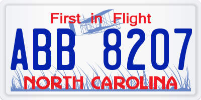 NC license plate ABB8207