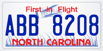 NC license plate ABB8208