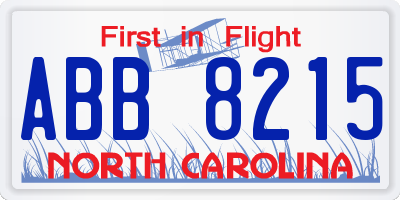 NC license plate ABB8215