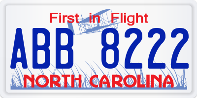 NC license plate ABB8222