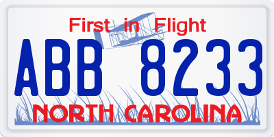 NC license plate ABB8233