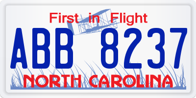 NC license plate ABB8237