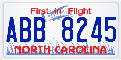 NC license plate ABB8245