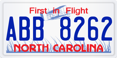 NC license plate ABB8262