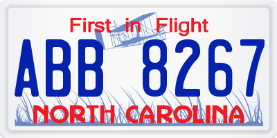 NC license plate ABB8267