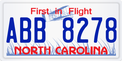 NC license plate ABB8278