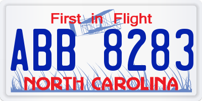 NC license plate ABB8283