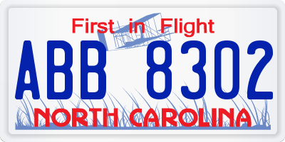 NC license plate ABB8302