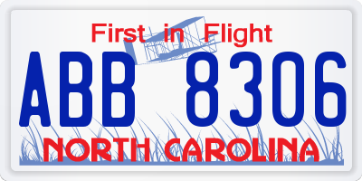 NC license plate ABB8306