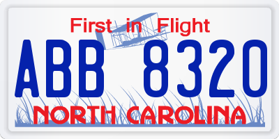 NC license plate ABB8320
