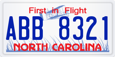 NC license plate ABB8321
