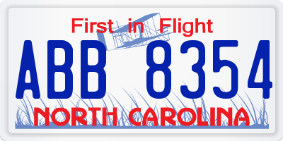 NC license plate ABB8354