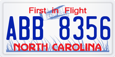 NC license plate ABB8356